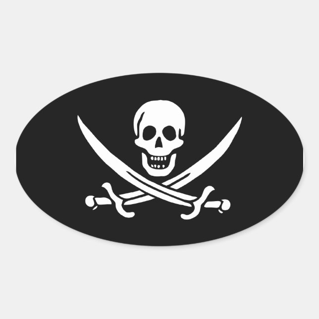 Adesivo Oval Jack Rackham; Jolly Roger Flag; Pirate (Frente)