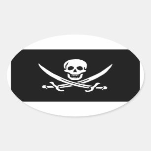 Adesivo Oval Jack Rackham; Jolly Roger Flag; Pirate