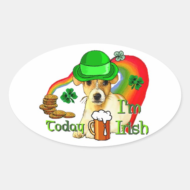 Adesivo Oval Jack Russell Terrier St Patricks (Frente)
