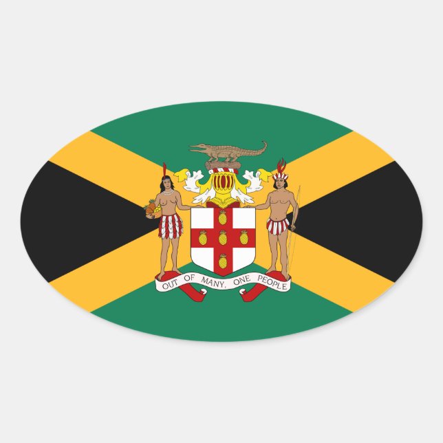 Adesivo Oval Jamaica Flag/ Casaco de armas (Frente)