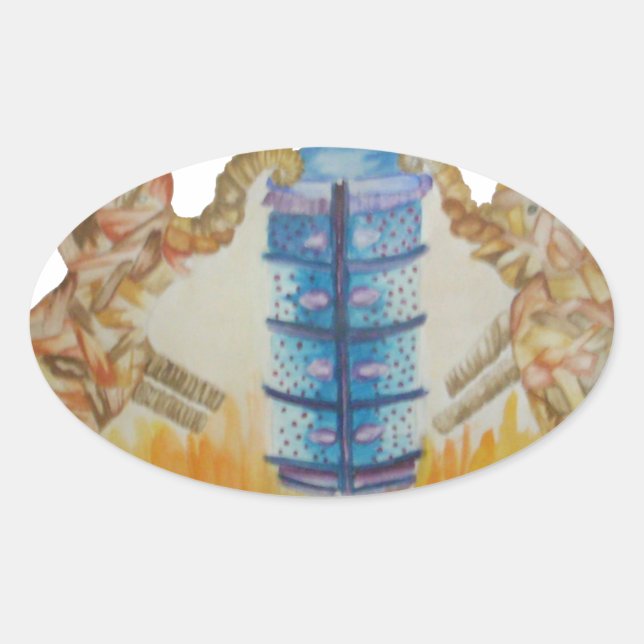 Adesivo Oval Jambo Jumbo African Kids Elephants Art Impressão (Frente)