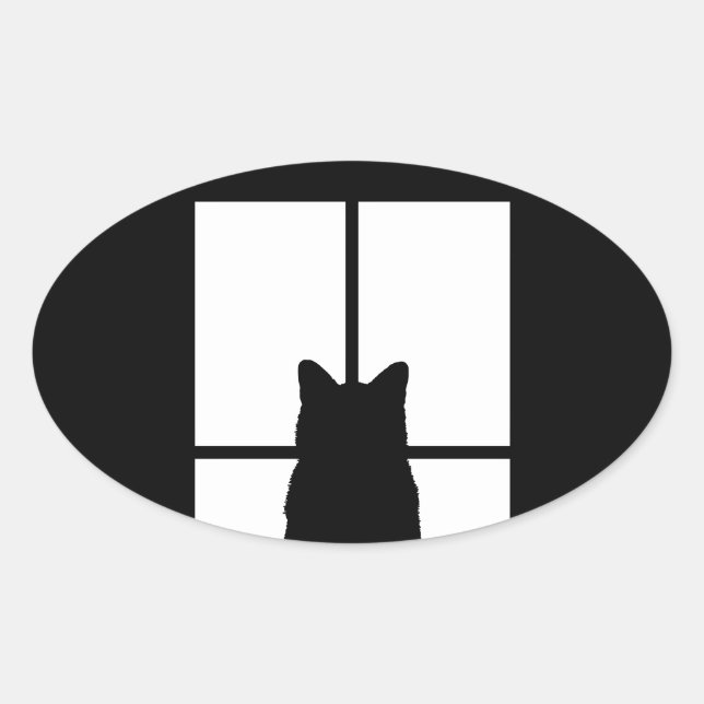 Adesivo Oval Janela Cat Clique para Personalizar Obter qualquer (Frente)