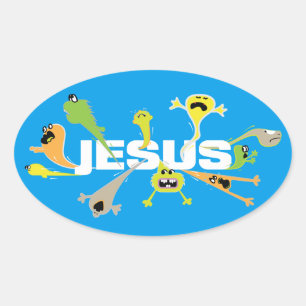 Adesivo Oval Jesus assustador