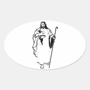 Adesivo Oval Jesus & o cordeiro