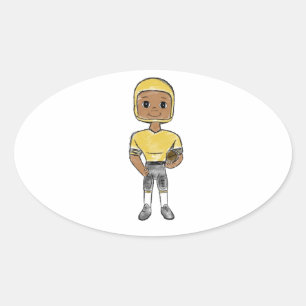 Adesivo Oval jogador de futebol retrô vintage preto amarelo sim