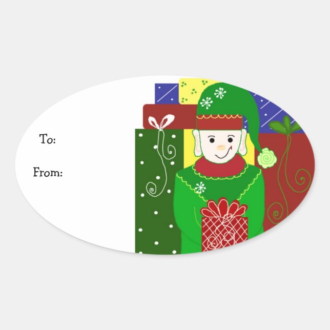 Adesivo Oval Jolly Christmas Elf (Frente)