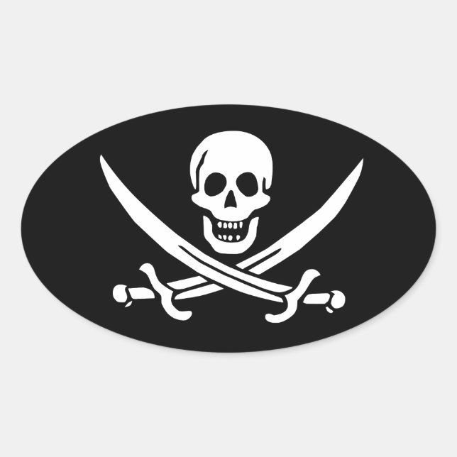 Adesivo Oval Jolly Roger de Calico Jack Rackham (BLACK) (Frente)