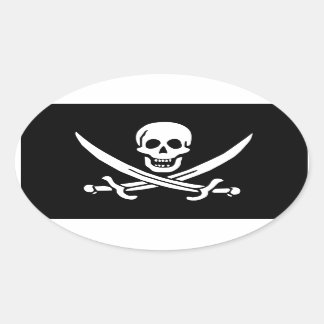 Adesivo Oval Jolly Roger de Calico Jack Rackham (BLACK)