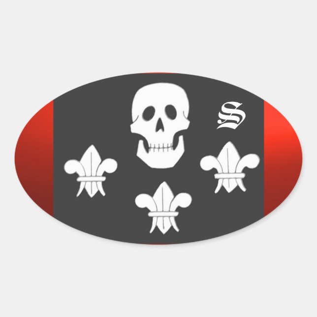 ADESIVO OVAL JOLLY ROGER SKULL E TRÊS MENTIRAS FLAG MONOGRAM (Frente)