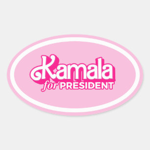 Adesivo Oval Kamala para o Presidente Pink Style