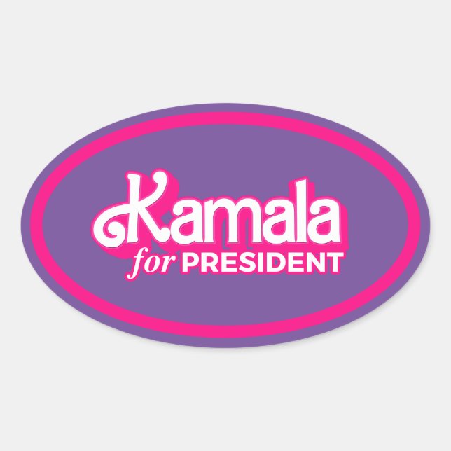 Adesivo Oval Kamala para o Presidente Pink Style (Frente)