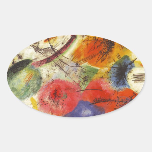 Adesivo Oval Kandinsky Black Trakes Abstrato Painting (Frente)