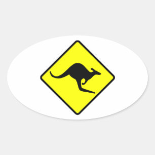 Adesivo Oval Kangaroo Crossing Road Sign