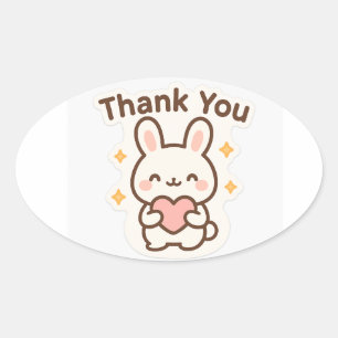 Adesivo Oval Kawaii Bunny Obrigado