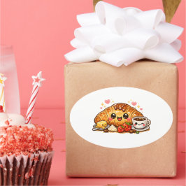 Adesivo Oval Kawaii Croissant Sticker