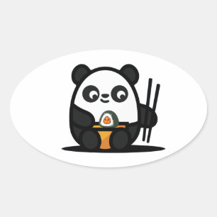 Adesivo Oval Kawaii Funny Panda Square Sticker