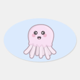 Adesivo Oval Kawaii Jellyfish