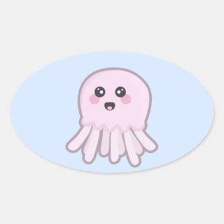 Adesivo Oval Kawaii Jellyfish