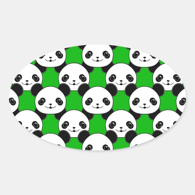Adesivo Oval Kawaii Panda Bear Pattern (Frente)