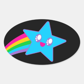 Adesivo Oval Kawaii Rave Neon Estrela Arco-Íris