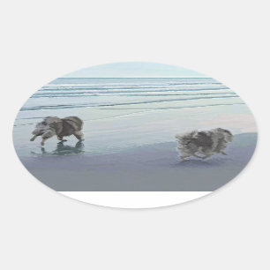 Adesivo Oval Keeshonds na Arte de Cão de Pintura na costa