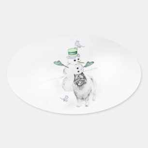 Adesivo Oval Kehond Christmas Snowman Painting Dog Art