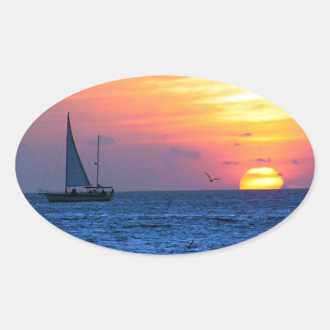 Adesivo Oval Key West Sunset (Frente)