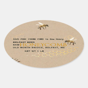 Adesivo Oval Kraft Comb Honey em Retângulo, Círculo, Quadrado