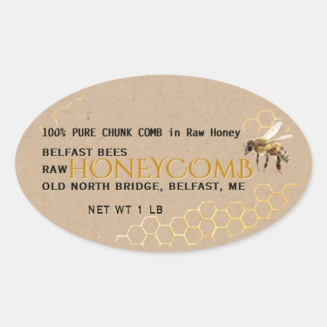 Adesivo Oval Kraft Comb Honey em Retângulo, Círculo, Quadrado o (Frente)