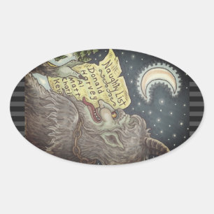 ADESIVO OVAL KRAMPUS NAUGHTHT CHILDREN LIST CHRISTMAS STICKERS