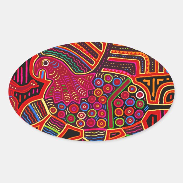 Adesivo Oval Kuna Indian Friendly Dragon Mola (Frente)