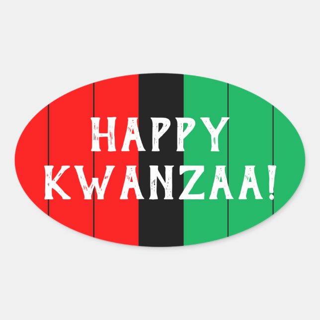 Adesivo Oval Kwanzaa Red Black Green Kinara Padrão Striped (Frente)