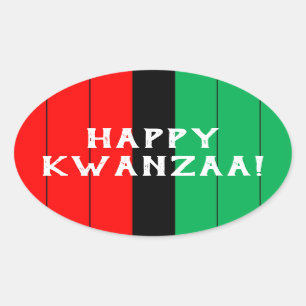 Adesivo Oval Kwanzaa Red Black Green Kinara Padrão Striped