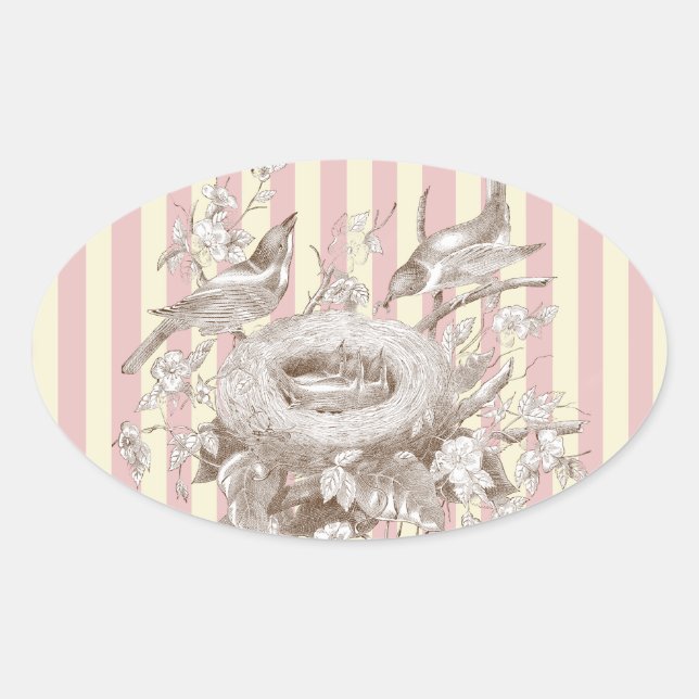 Adesivo Oval La Petite Famille em fundo rosa e creme (Frente)