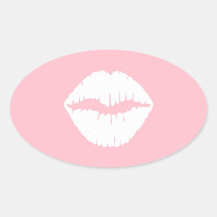 Adesivo Oval Lábios Rosa e Branco
