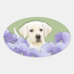 Adesivo Oval Labrador Retriever Puppy Pintura Original