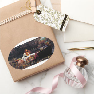 Adesivo Oval Lady Shallot no Barco JW Waterhouse Belas Artes