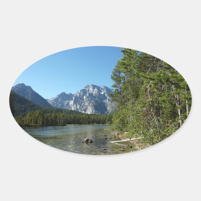 Adesivo Oval Lago Leigh no Parque Nacional Grand Teton (Frente)