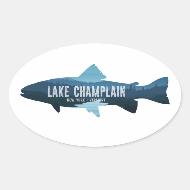 Adesivo Oval Lake Champlain New York Vermont Fish (Frente)