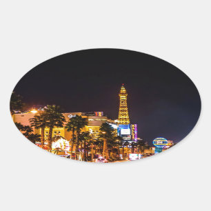 Adesivo Oval Las Vegas Night Lights Strip Eiffel Tower Casino