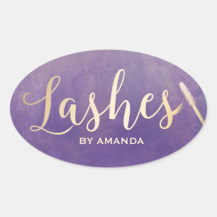Adesivo Oval Lashes Maquiagem Artista Dourado Script Elegante R