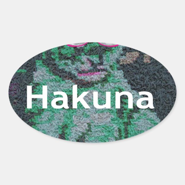 Adesivo Oval Leão Verde com Óculos Rosa "Hakuna Matata" Arte (Frente)