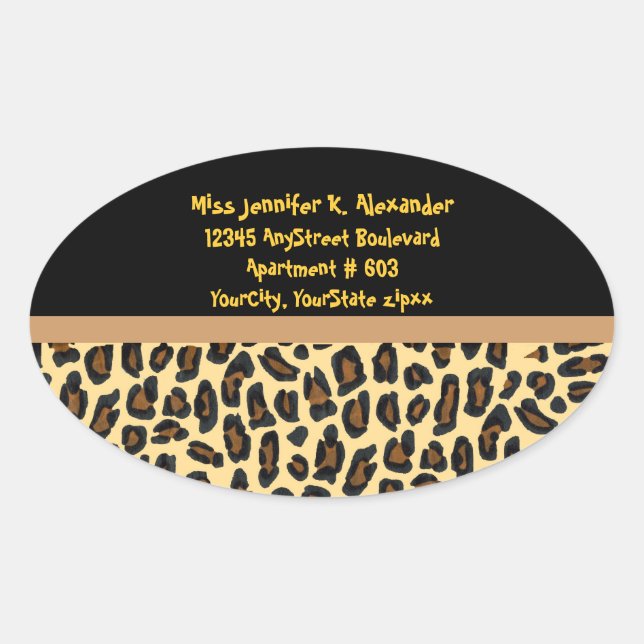 Adesivo Oval Leopard Animal Print Address Labels (Frente)