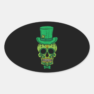 Adesivo Oval Leprechaun Irish Sugar Skull Dia de São Patrício