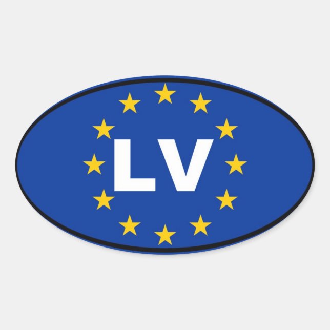 Adesivo Oval Letónia LV União Europeia (Frente)