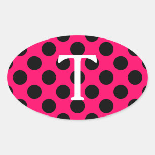 Adesivo Oval Letra branca T Monograma com Bolinhas