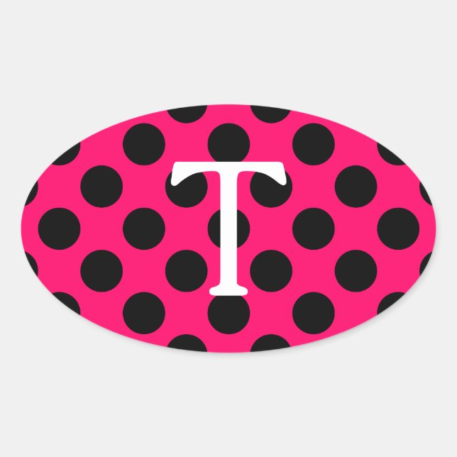 Adesivo Oval Letra branca T Monograma com Bolinhas (Frente)