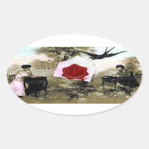 ADESIVO OVAL LETRA ROMÂNTICA DO NAMORADOS, MONOGRAMA DE SEAL DE