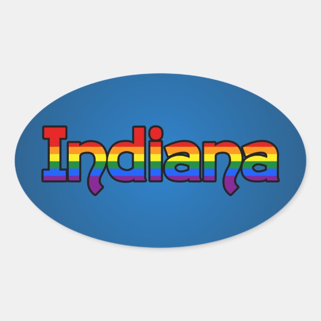 Adesivo Oval LGBT Indiana Rainbow text Oval Sticker (Frente)