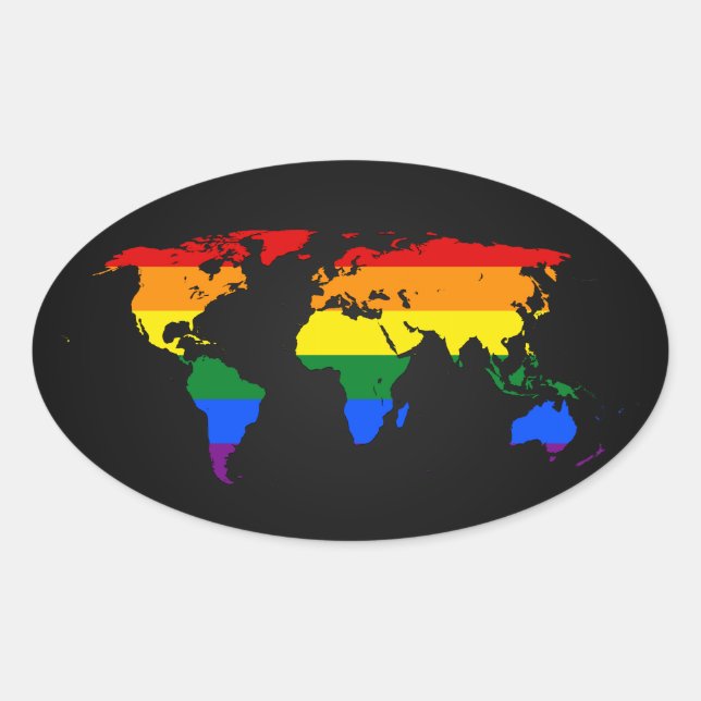 Adesivo Oval LGBT rainbow pride world map Stickers (Frente)